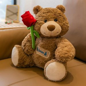 Ourson En Peluche Brun Tenant Une Rose, Jouet En Peluche Pour Enfants, Poupée En Tissu, Cadeau D’Anniversaire.  | Jouet En Peluche Pour Enfants Jouet En Peluche Pour Enfants Jouet En Peluche Pour Enfants